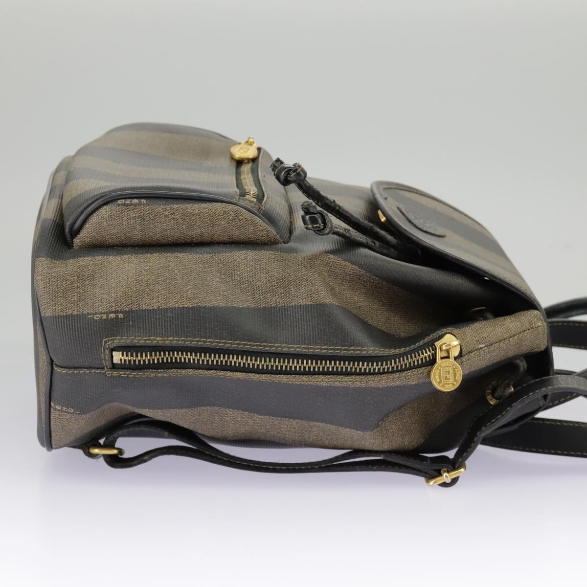 FENDI Pecan Canvas Backpack Brown Black gold ep6451