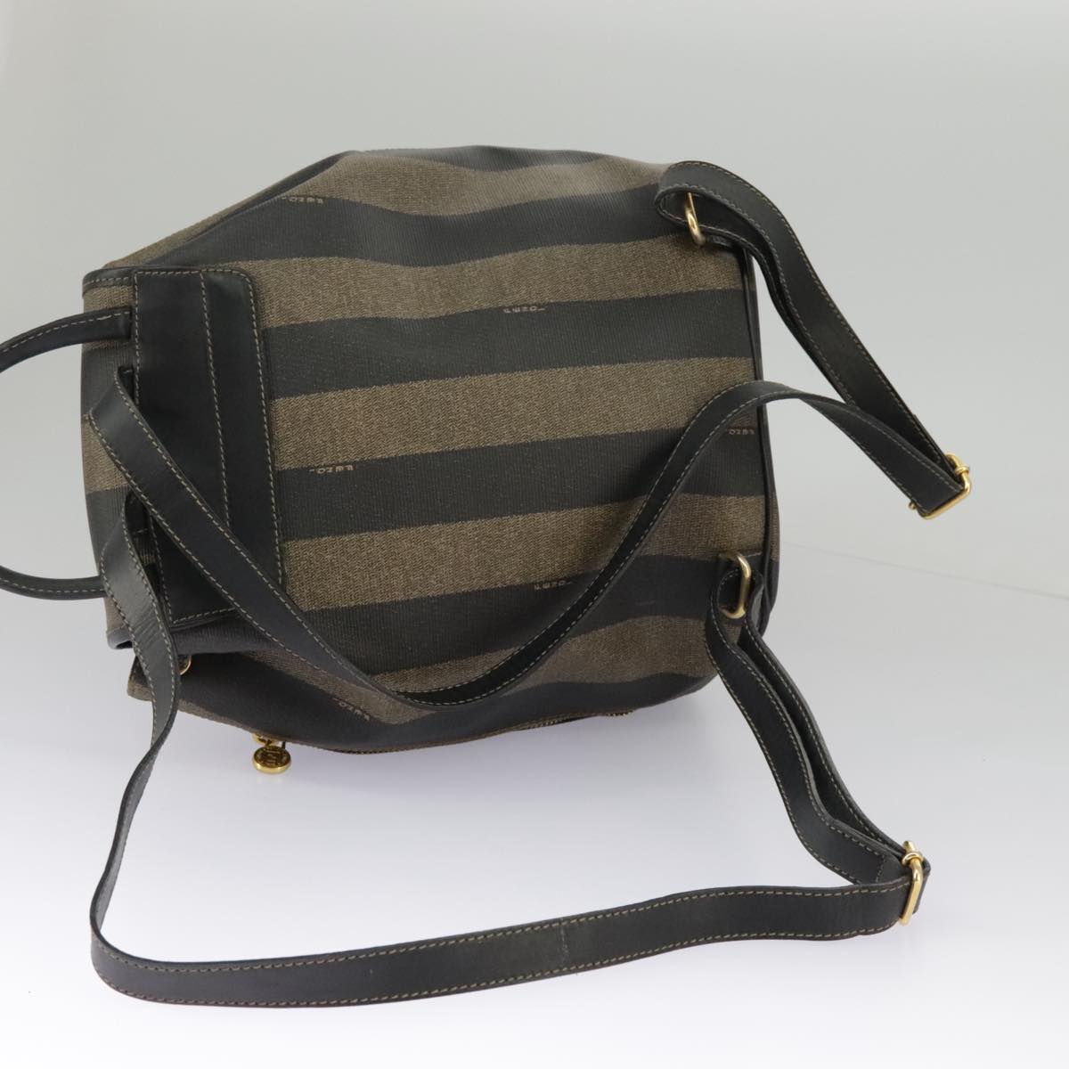 FENDI Pecan Canvas Backpack Brown Black gold ep6451