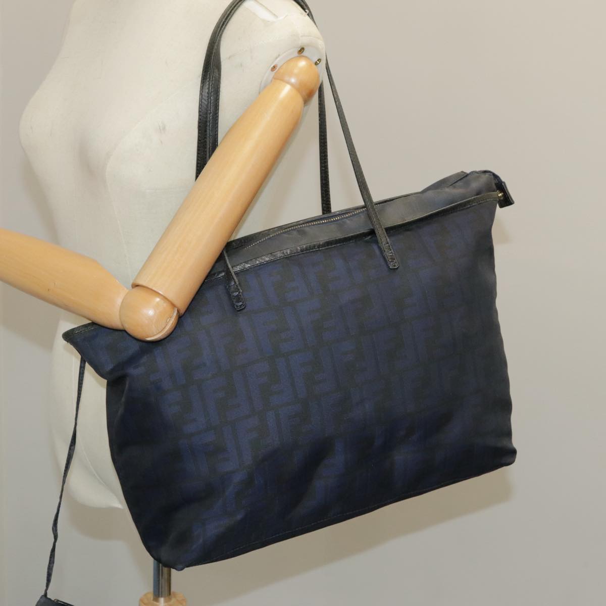 FENDI Zucca Canvas Tote Bag Gold Navy ep6478