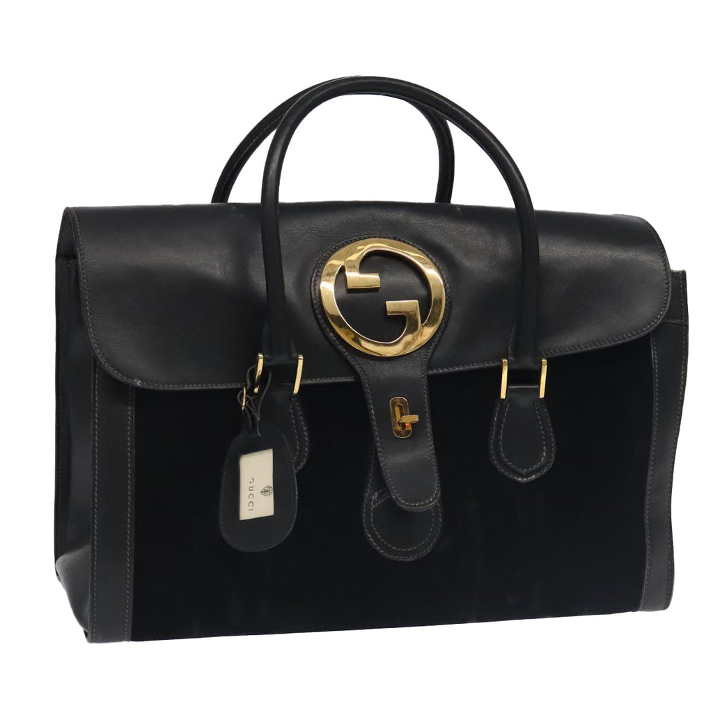 GUCCI Boston Bag Leather Suede Navy ep6503