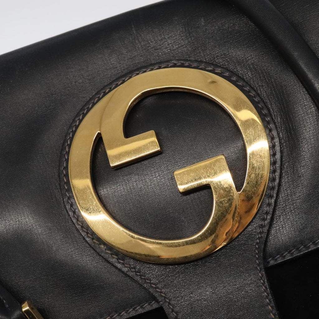 GUCCI Boston Bag Leather Suede Navy ep6503