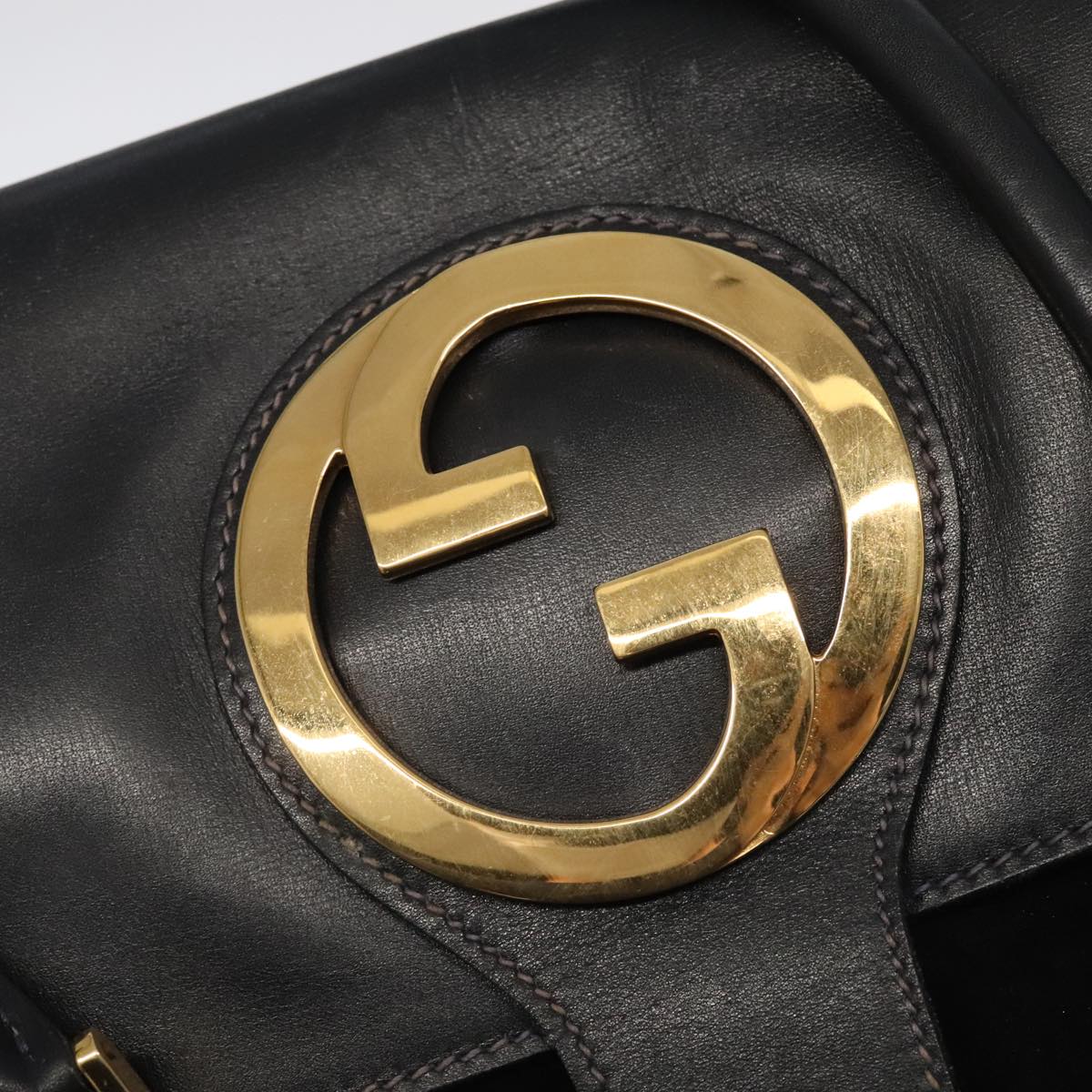 GUCCI Boston Bag Leather Suede Navy ep6503
