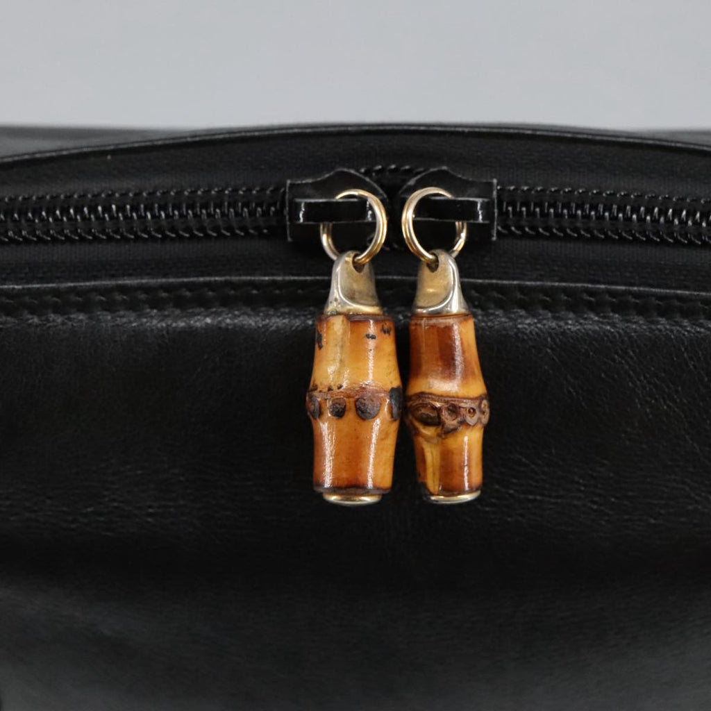 GUCCI Bamboo Hand Bag Leather Black Gold 000 1448 0289 ep6515