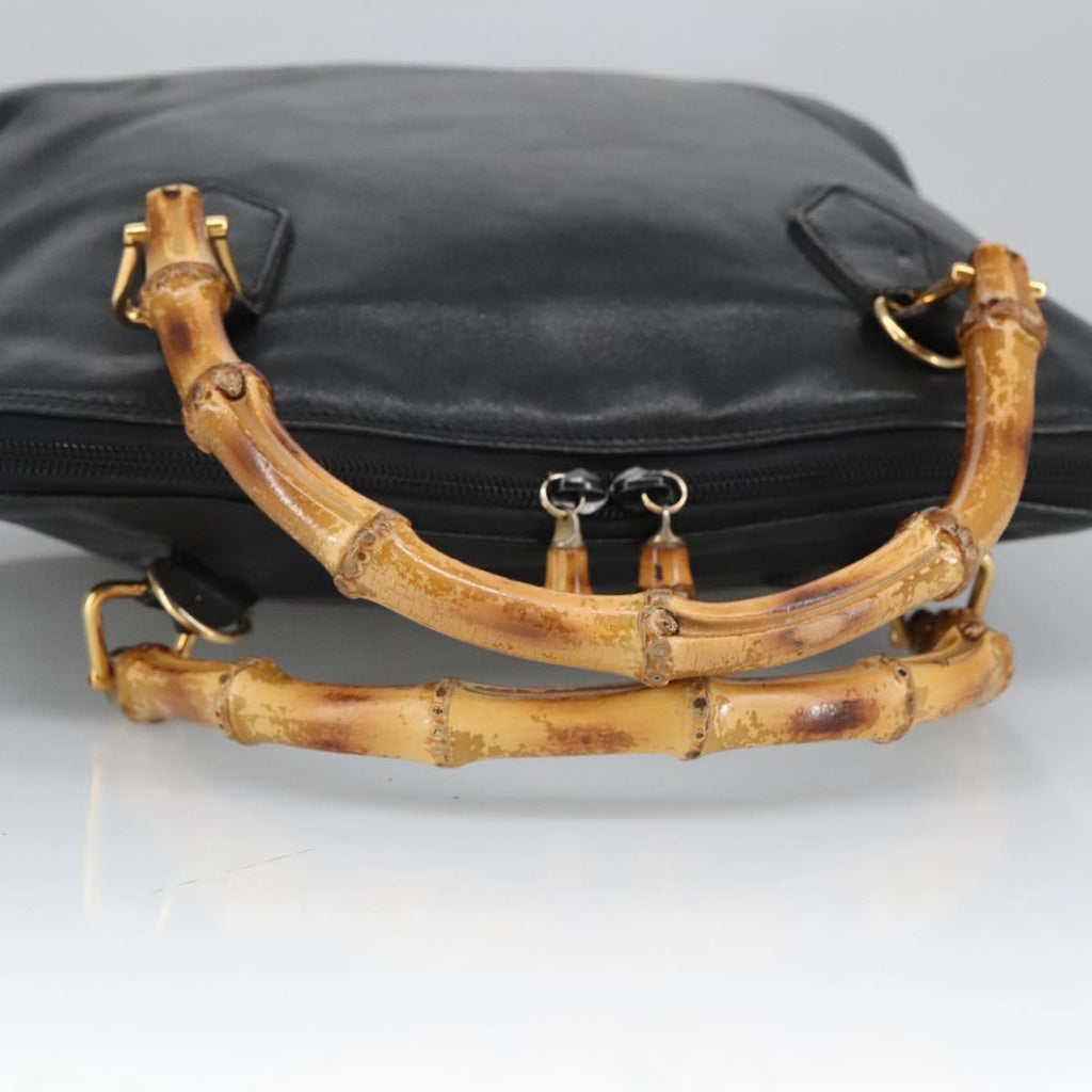 GUCCI Bamboo Hand Bag Leather Black Gold 000 1448 0289 ep6515