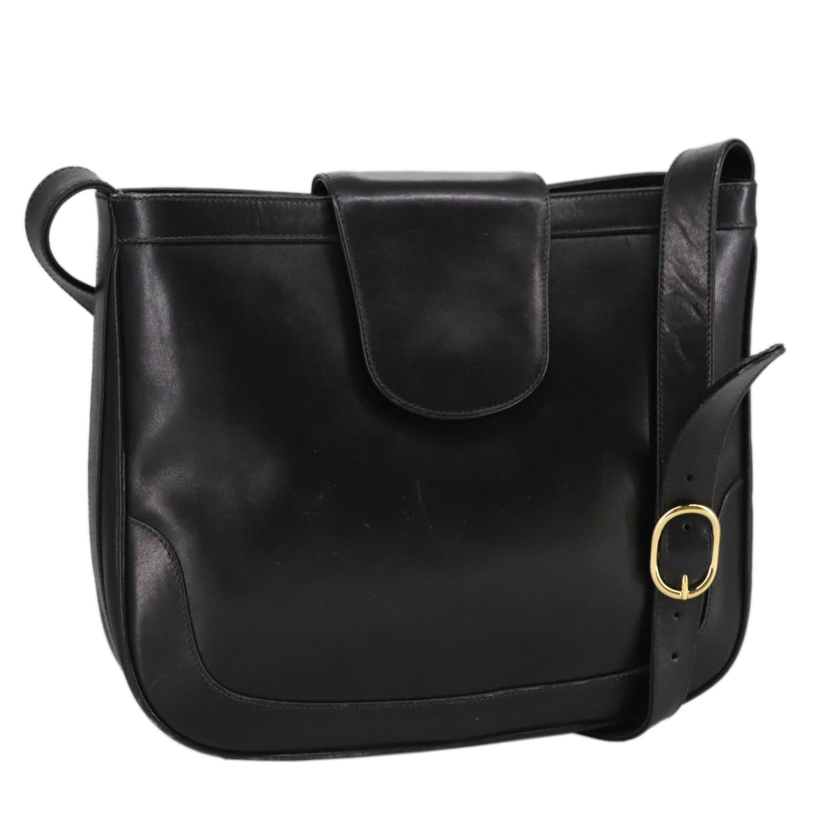 GUCCI Shoulder Bag Leather Black Gold ep6517