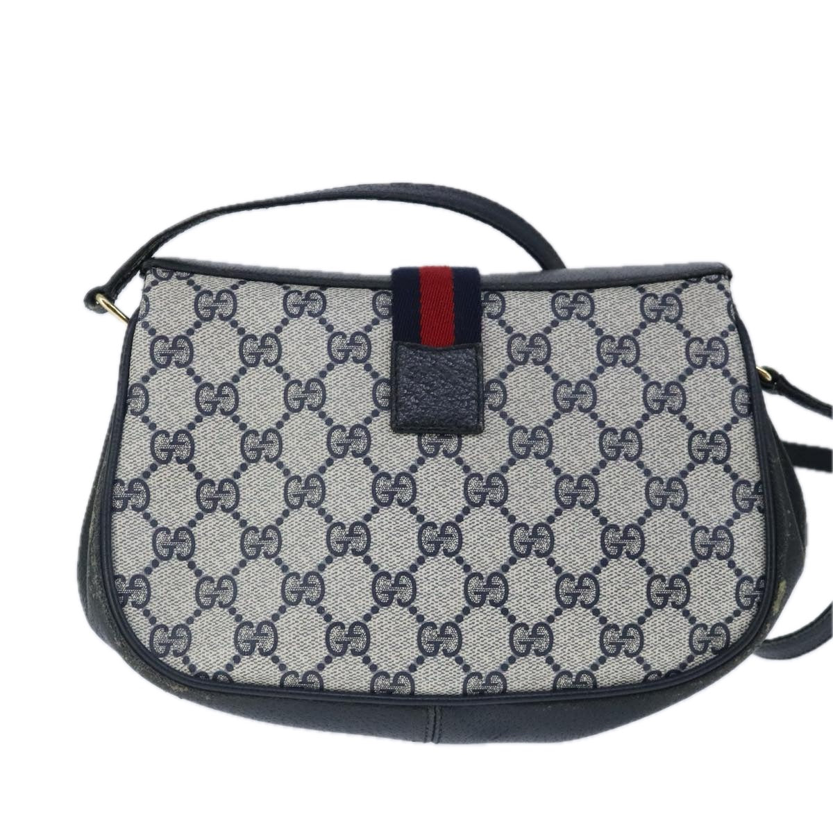 GUCCI GG Supreme Sherry Line Shoulder Bag PVC Leather Navy Red ep6531