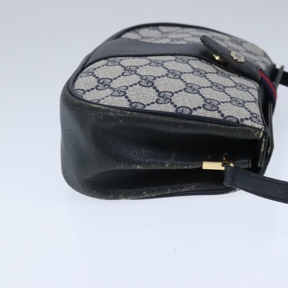 GUCCI GG Supreme Sherry Line Shoulder Bag PVC Leather Navy Red ep6531