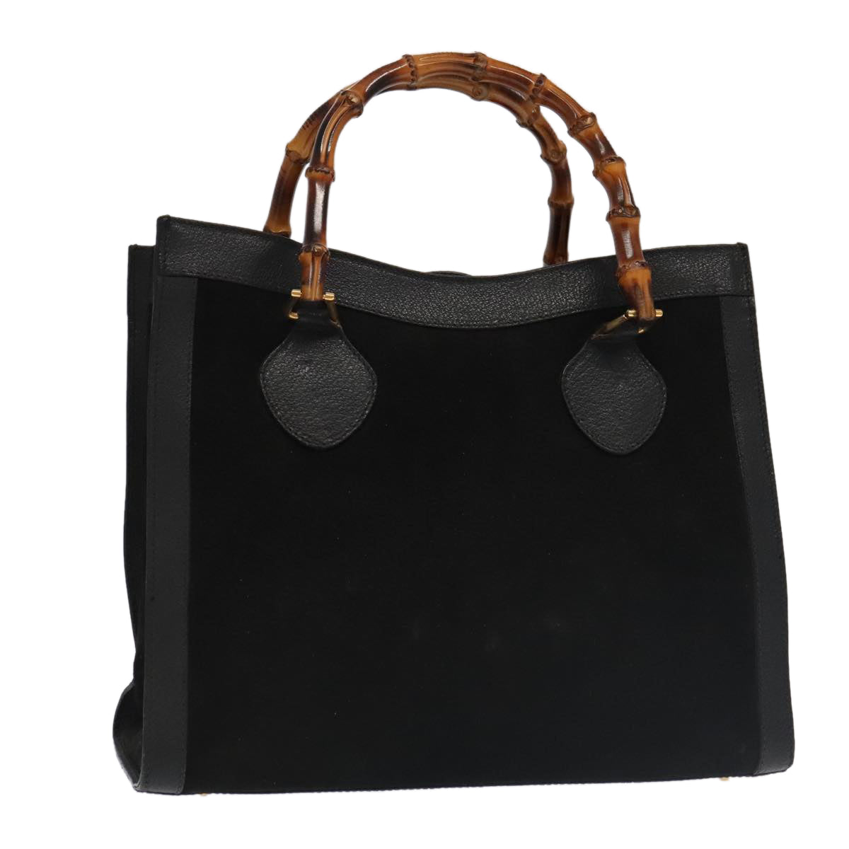 GUCCI Bamboo Hand Bag Suede Leather Gold Black 002 1095 0260 ep6538