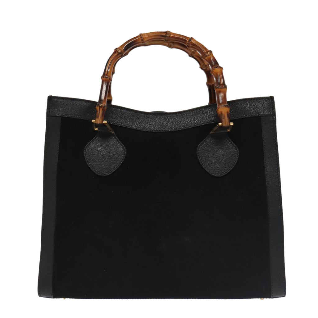GUCCI Bamboo Hand Bag Suede Leather Gold Black 002 1095 0260 ep6538