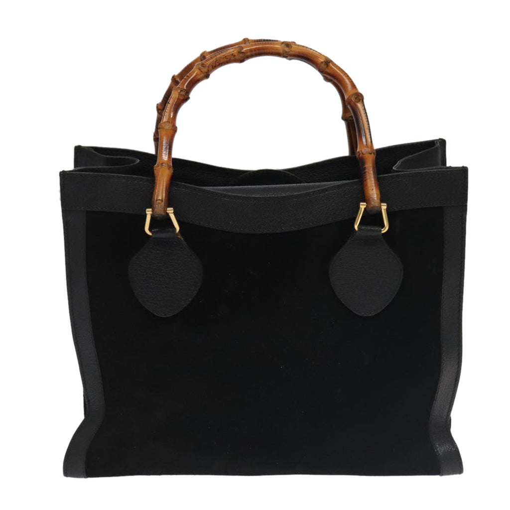 GUCCI Bamboo Hand Bag Suede Leather Gold Black 002 1095 0260 ep6538