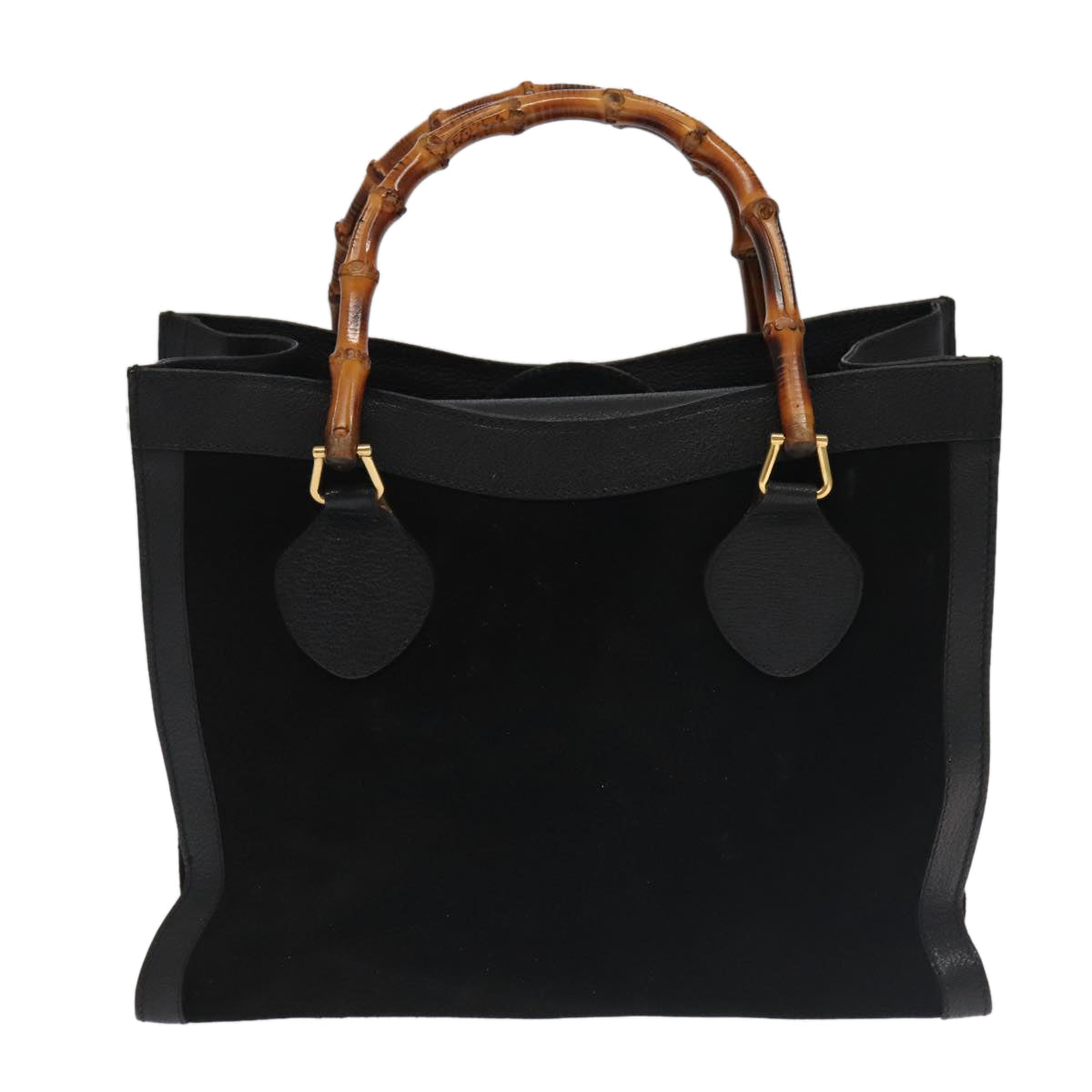 GUCCI Bamboo Hand Bag Suede Leather Gold Black 002 1095 0260 ep6538