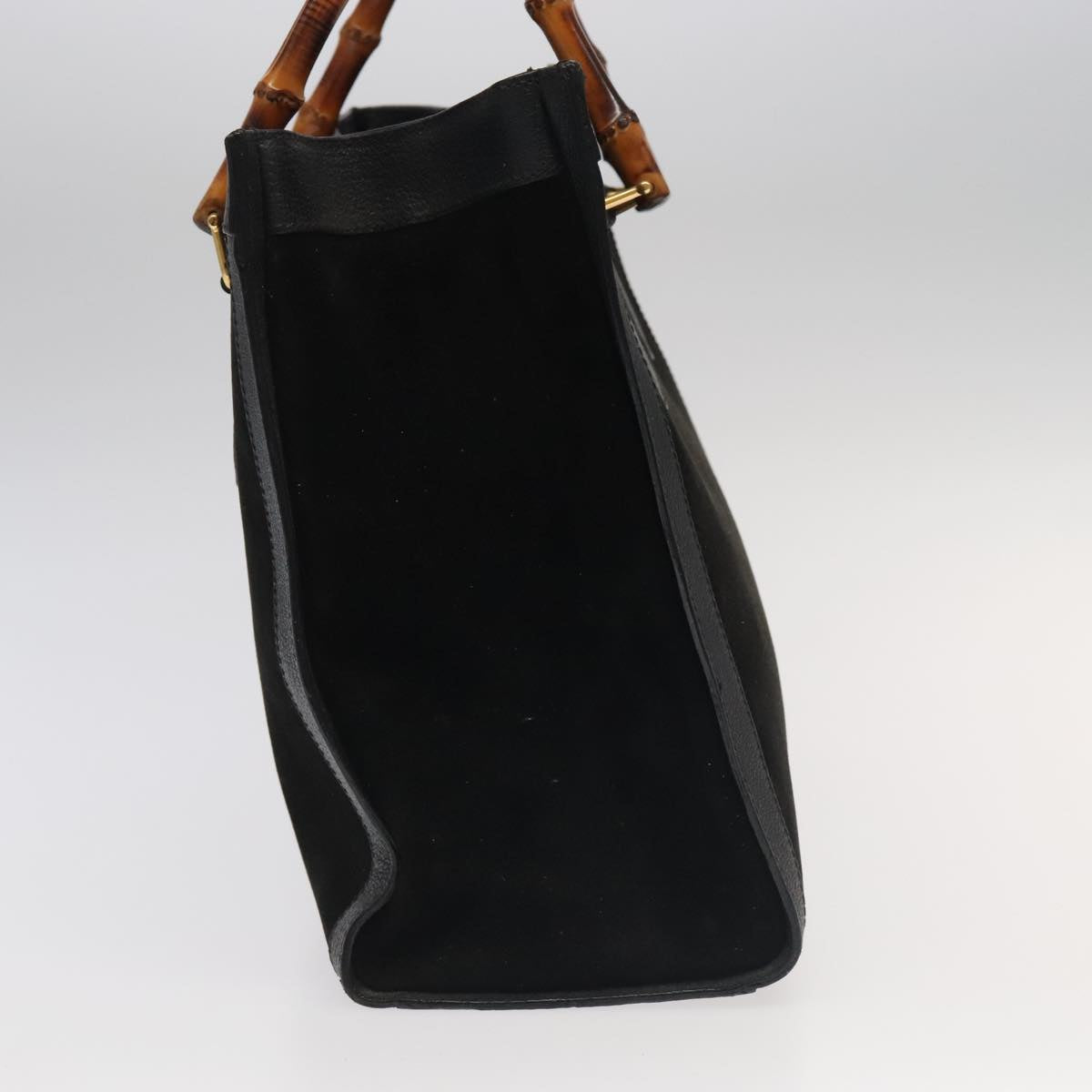 GUCCI Bamboo Hand Bag Suede Leather Gold Black 002 1095 0260 ep6538