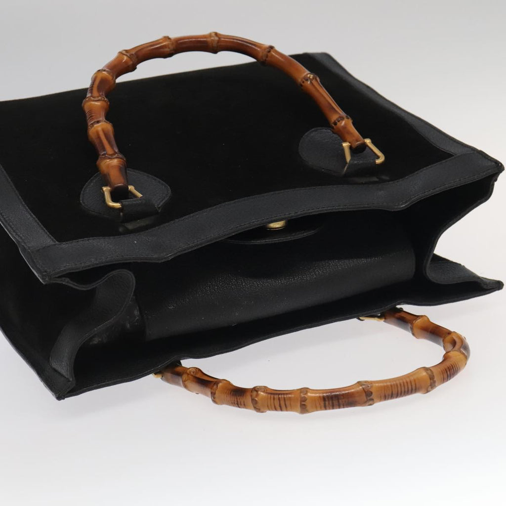 GUCCI Bamboo Hand Bag Suede Leather Gold Black 002 1095 0260 ep6538