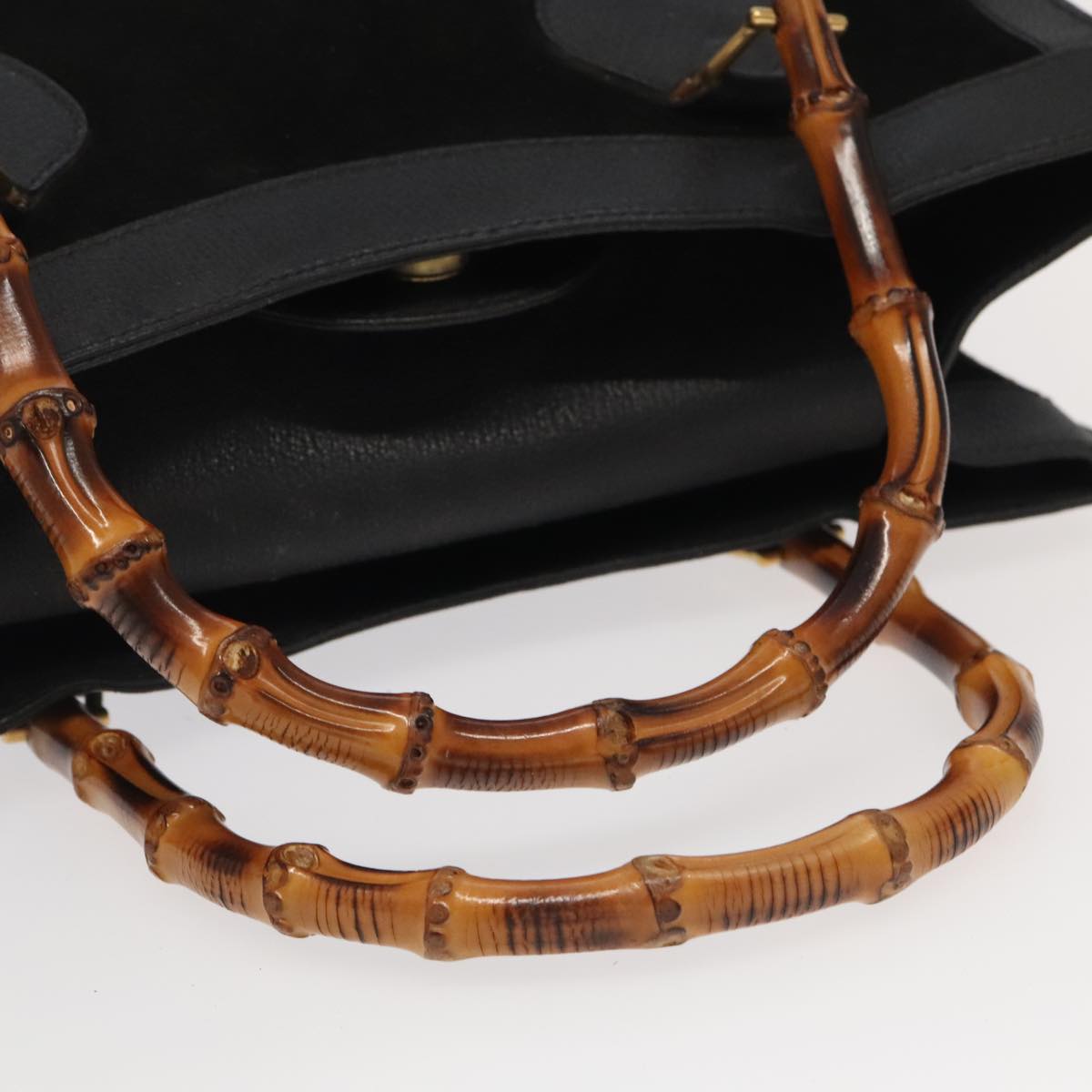 GUCCI Bamboo Hand Bag Suede Leather Gold Black 002 1095 0260 ep6538