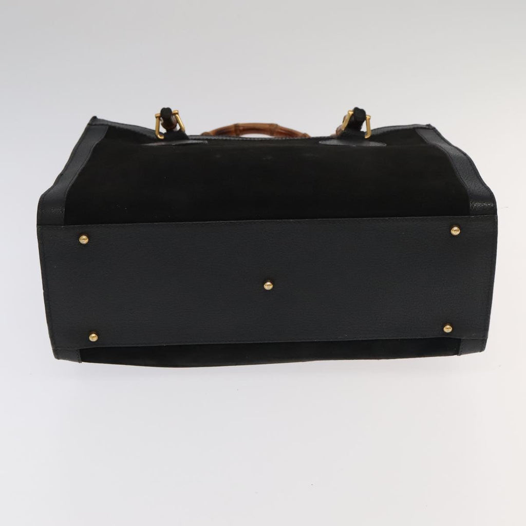 GUCCI Bamboo Hand Bag Suede Leather Gold Black 002 1095 0260 ep6538