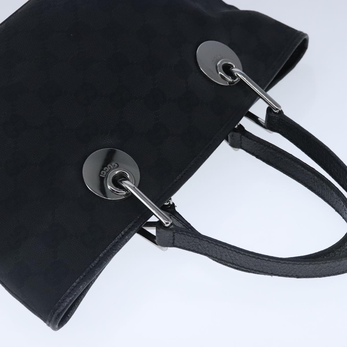 GUCCI GG Canvas Hand Bag Black Silver 120844 ep6544