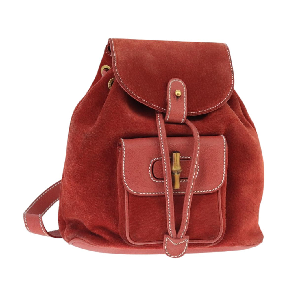 GUCCI Bamboo Backpack Suede Red Gold 003 2058 0030 ep6551