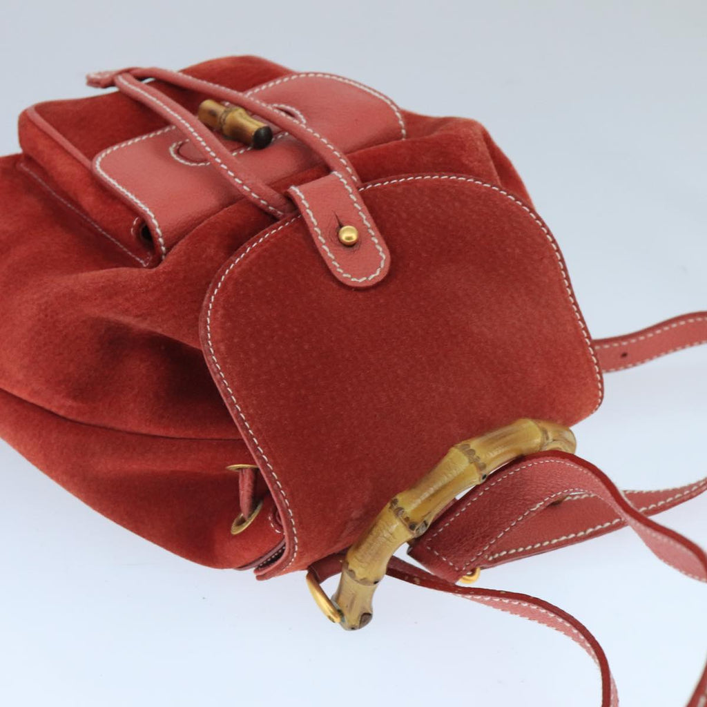 GUCCI Bamboo Backpack Suede Red Gold 003 2058 0030 ep6551