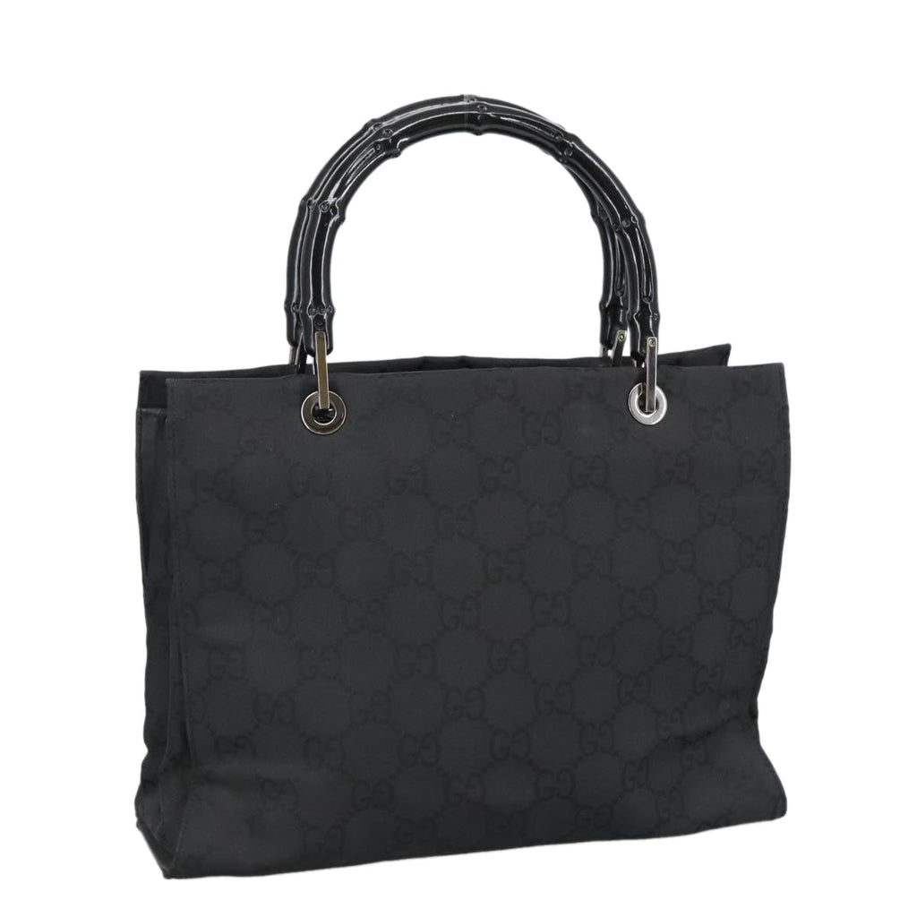 GUCCI Bamboo GG Canvas Hand Bag Nylon Black Silver 002 1016 2123 ep6579