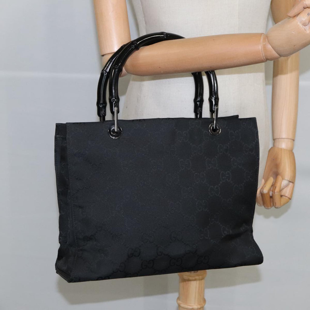 GUCCI Bamboo GG Canvas Hand Bag Nylon Black Silver 002 1016 2123 ep6579