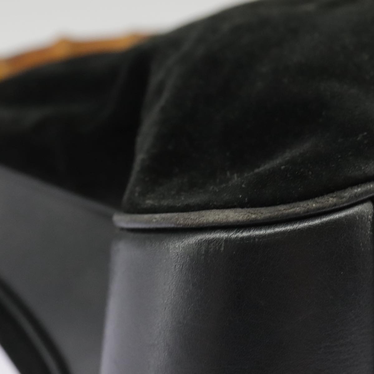 GUCCI Bamboo Hand Bag Suede Leather 2way Black Gold 001 3444 1638 ep6584