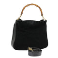 GUCCI Bamboo Hand Bag Suede Leather 2way Black Gold 001 3444 1638 ep6584