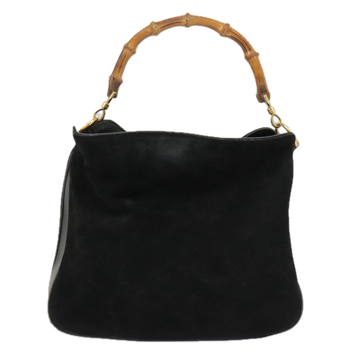 GUCCI Bamboo Hand Bag Suede Leather 2way Black Gold 001 3444 1638 ep6584