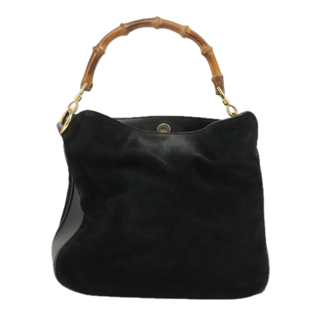 GUCCI Bamboo Hand Bag Suede Leather 2way Black Gold 001 3444 1638 ep6584