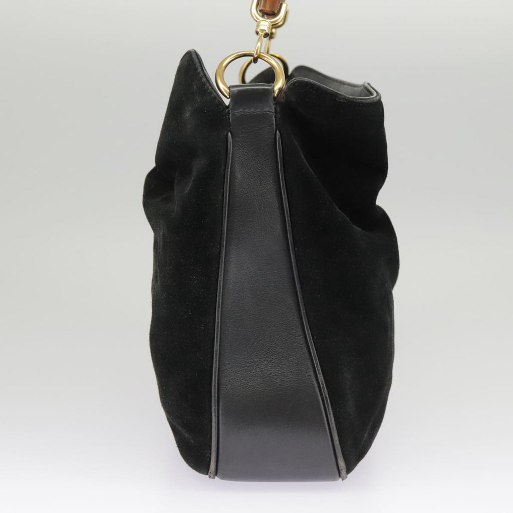 GUCCI Bamboo Hand Bag Suede Leather 2way Black Gold 001 3444 1638 ep6584