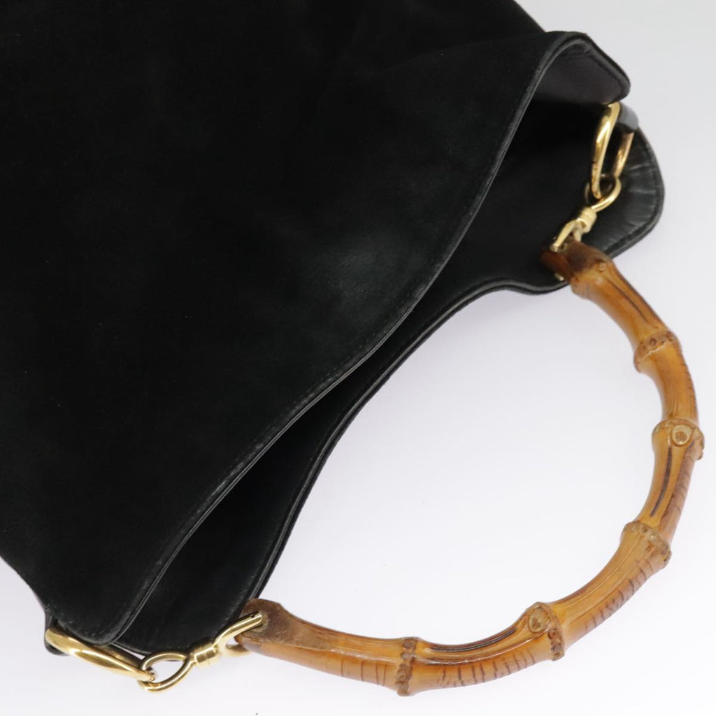 GUCCI Bamboo Hand Bag Suede Leather 2way Black Gold 001 3444 1638 ep6584