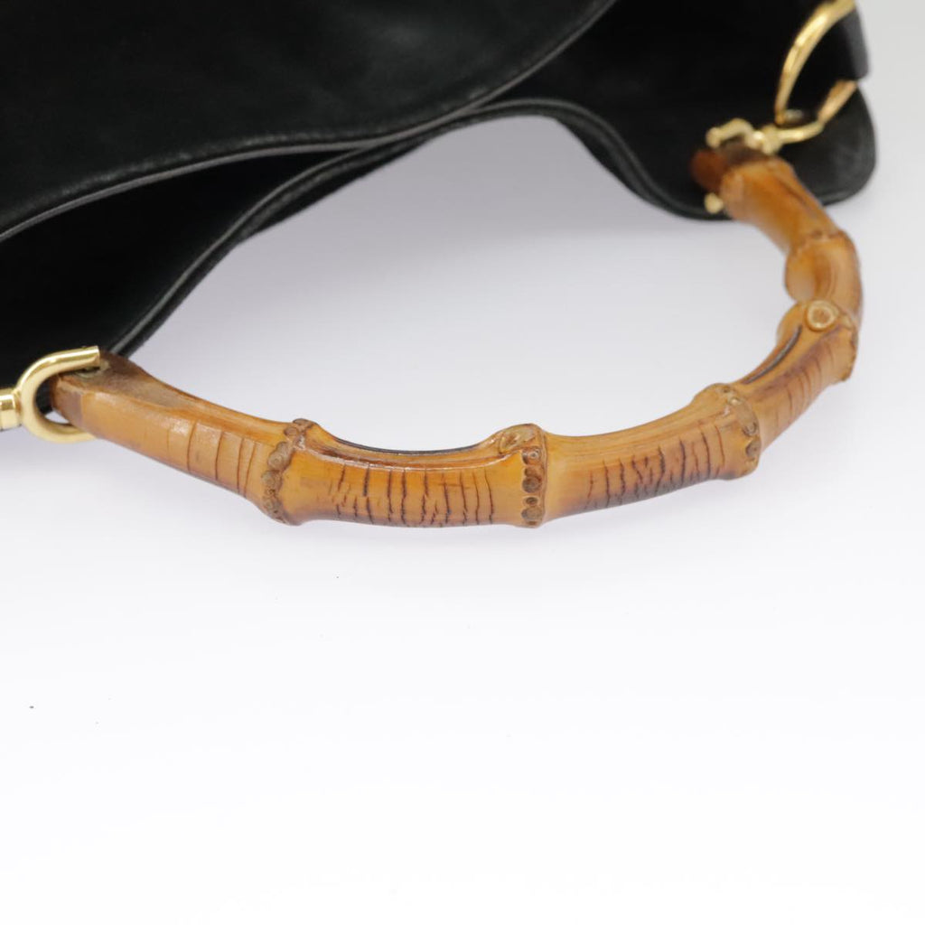 GUCCI Bamboo Hand Bag Suede Leather 2way Black Gold 001 3444 1638 ep6584