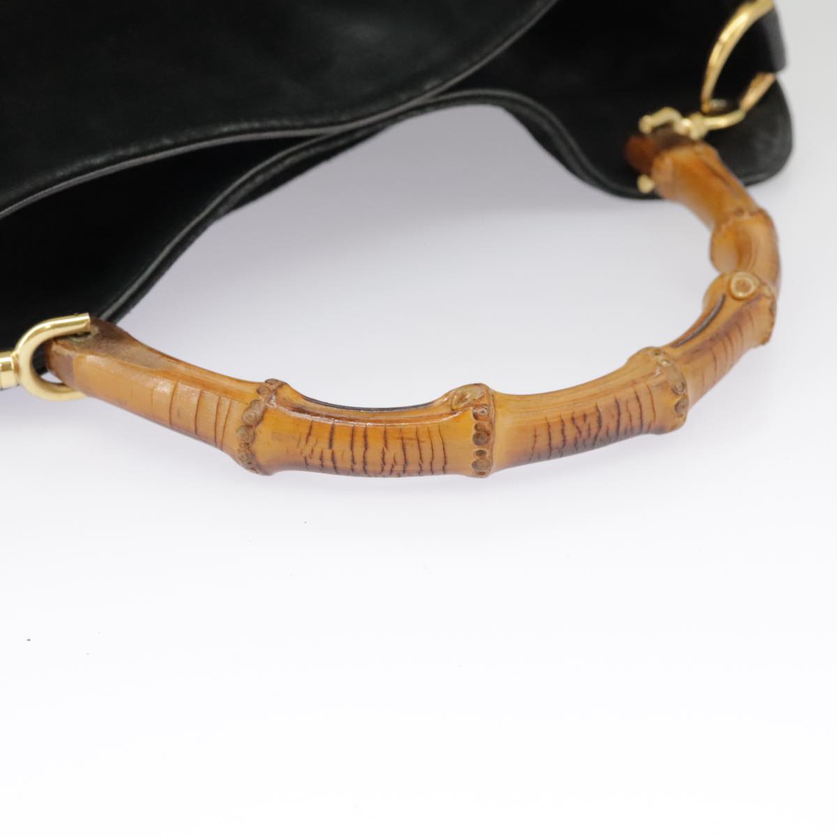 GUCCI Bamboo Hand Bag Suede Leather 2way Black Gold 001 3444 1638 ep6584