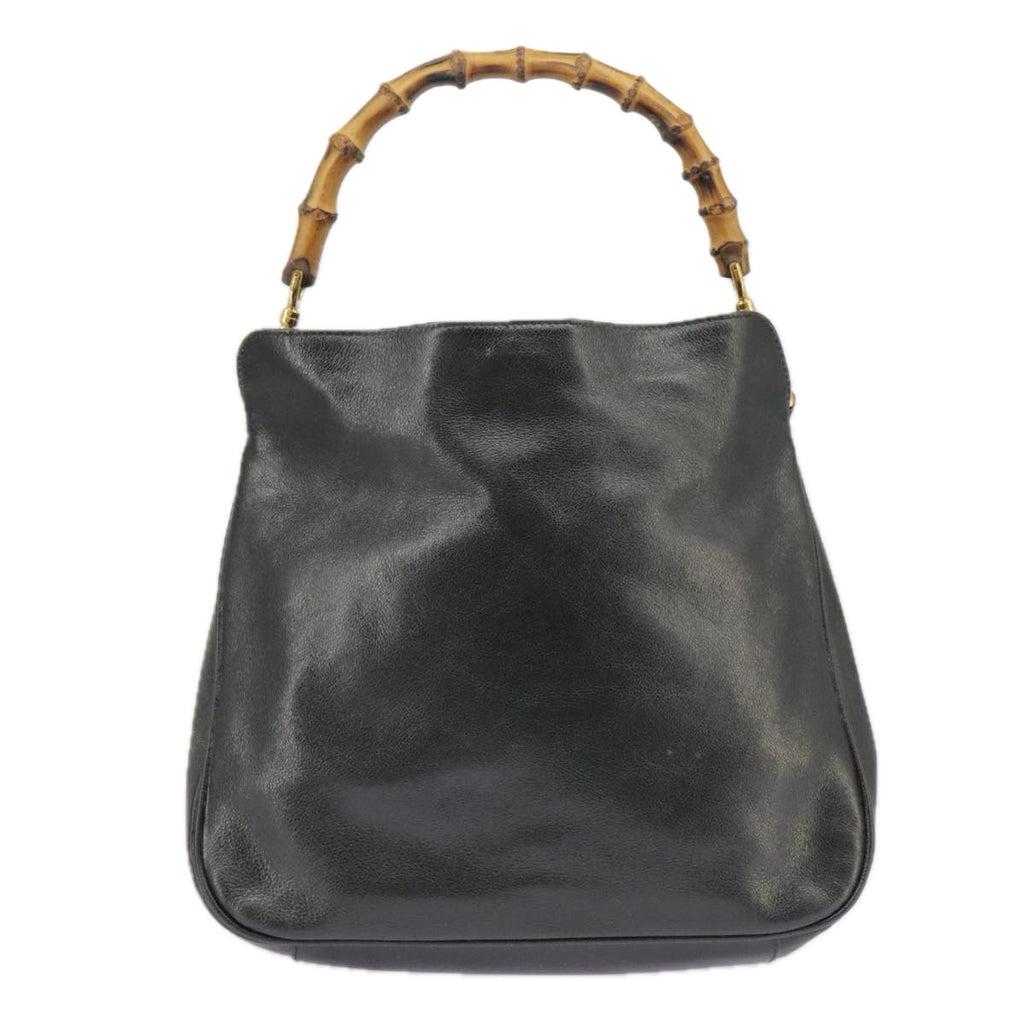 GUCCI Bamboo Hand Bag Leather 2way Black Gold 000 1448 1638 ep6587