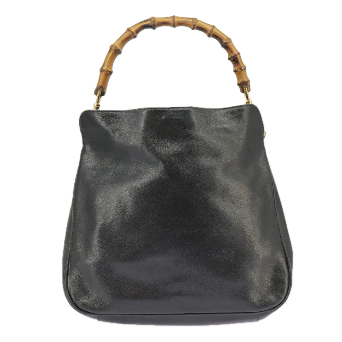GUCCI Bamboo Hand Bag Leather 2way Black Gold 000 1448 1638 ep6587