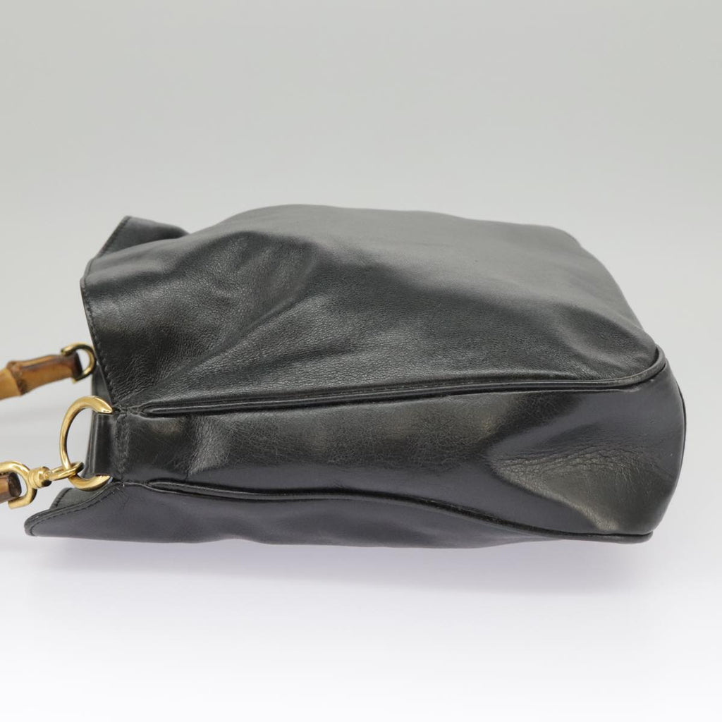 GUCCI Bamboo Hand Bag Leather 2way Black Gold 000 1448 1638 ep6587