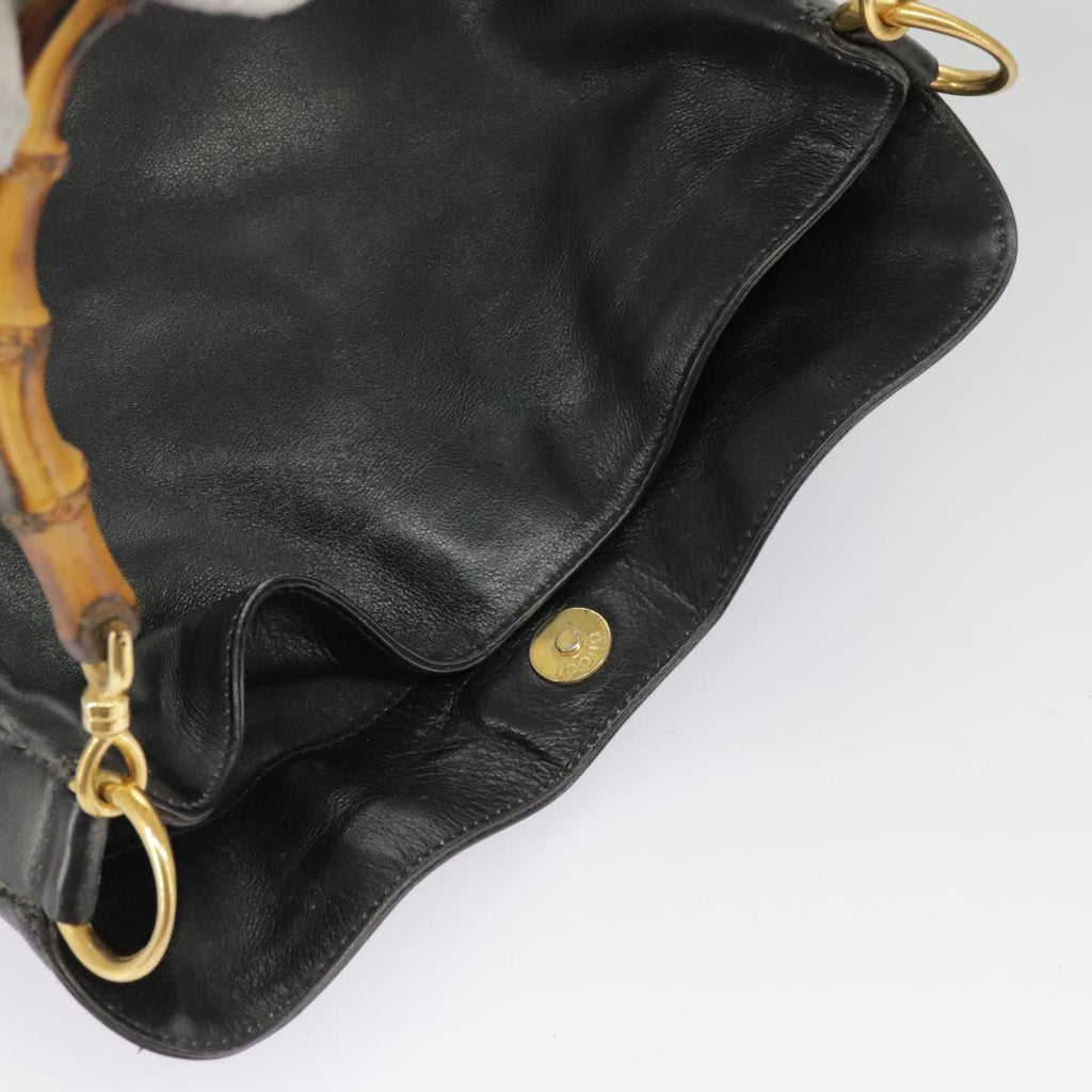 GUCCI Bamboo Hand Bag Leather 2way Black Gold 000 1448 1638 ep6587