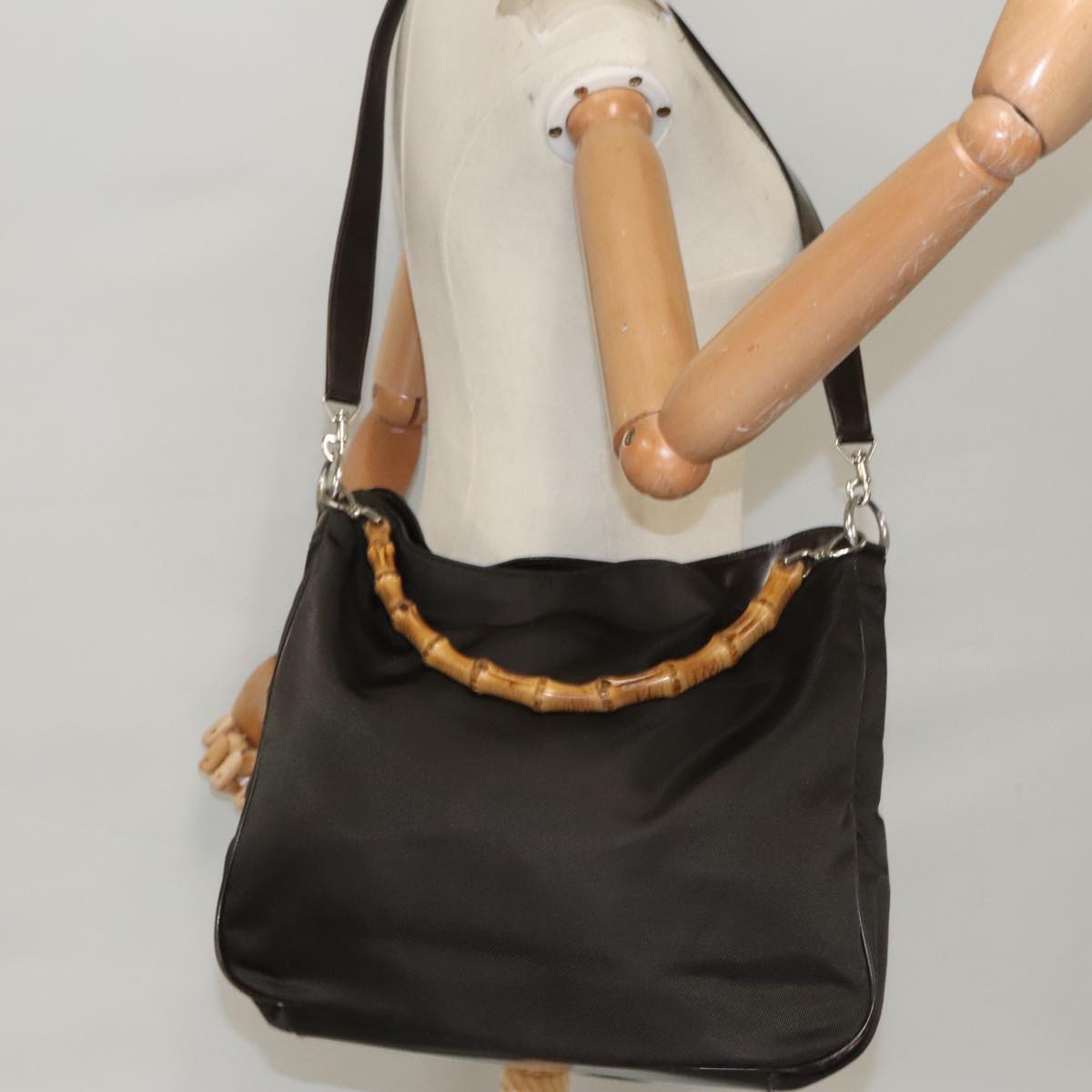GUCCI Bamboo Hand Bag Nylon 2way Brown 001 2058 1577 ep6594