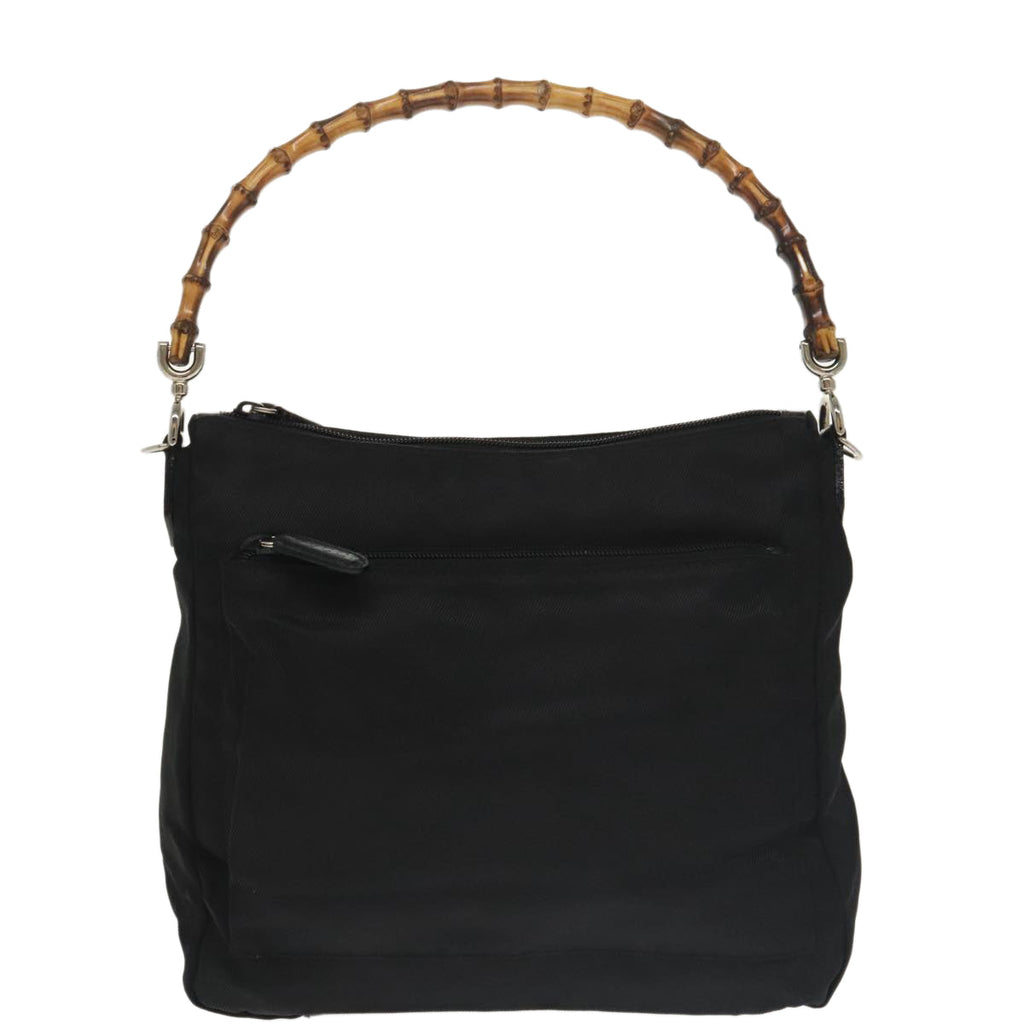 GUCCI Bamboo Hand Bag Nylon 2way Black Silver 000 2058 0509 5 ep6601