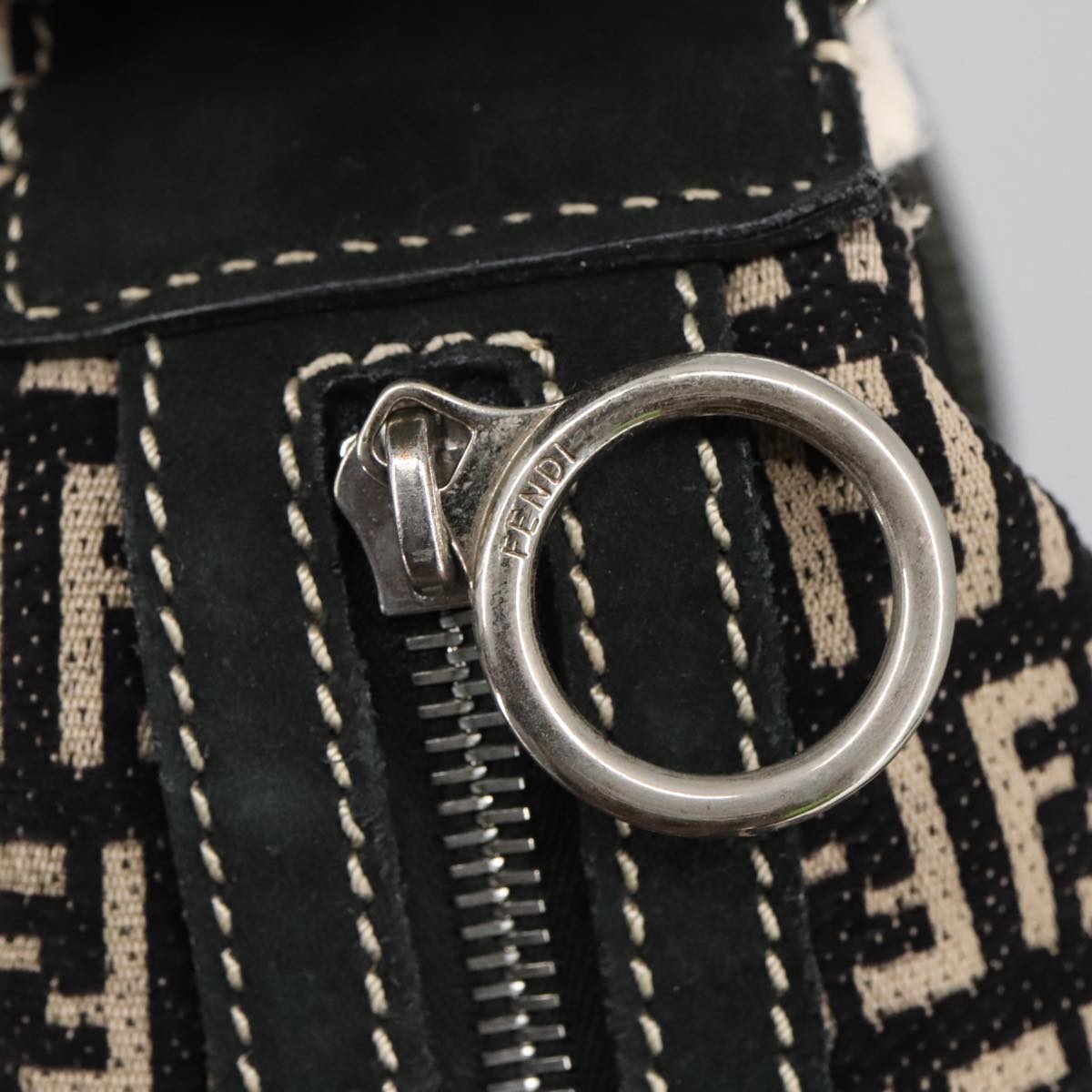 FENDI Zucchino Canvas Shoulder Bag Black ep6606