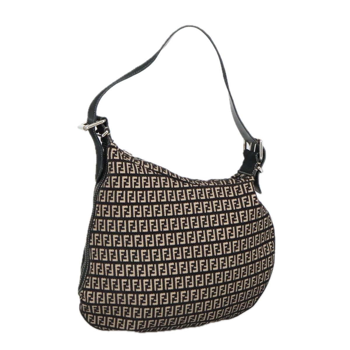 FENDI Zucchino Canvas Shoulder Bag Black ep6606