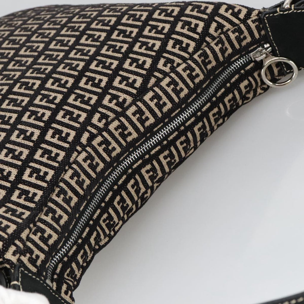 FENDI Zucchino Canvas Shoulder Bag Black ep6606