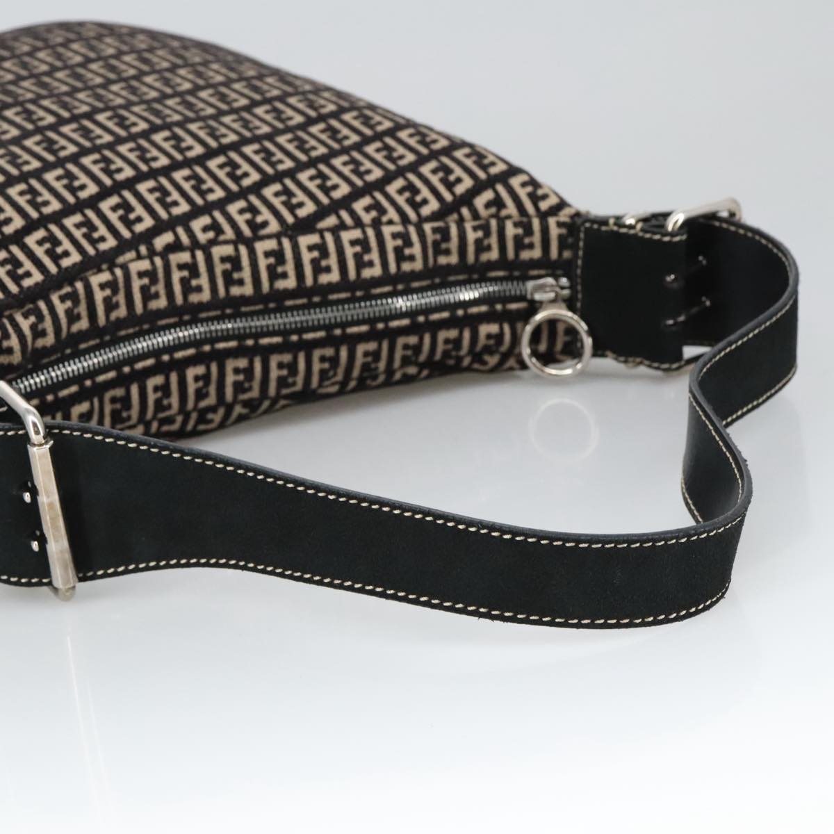 FENDI Zucchino Canvas Shoulder Bag Black ep6606