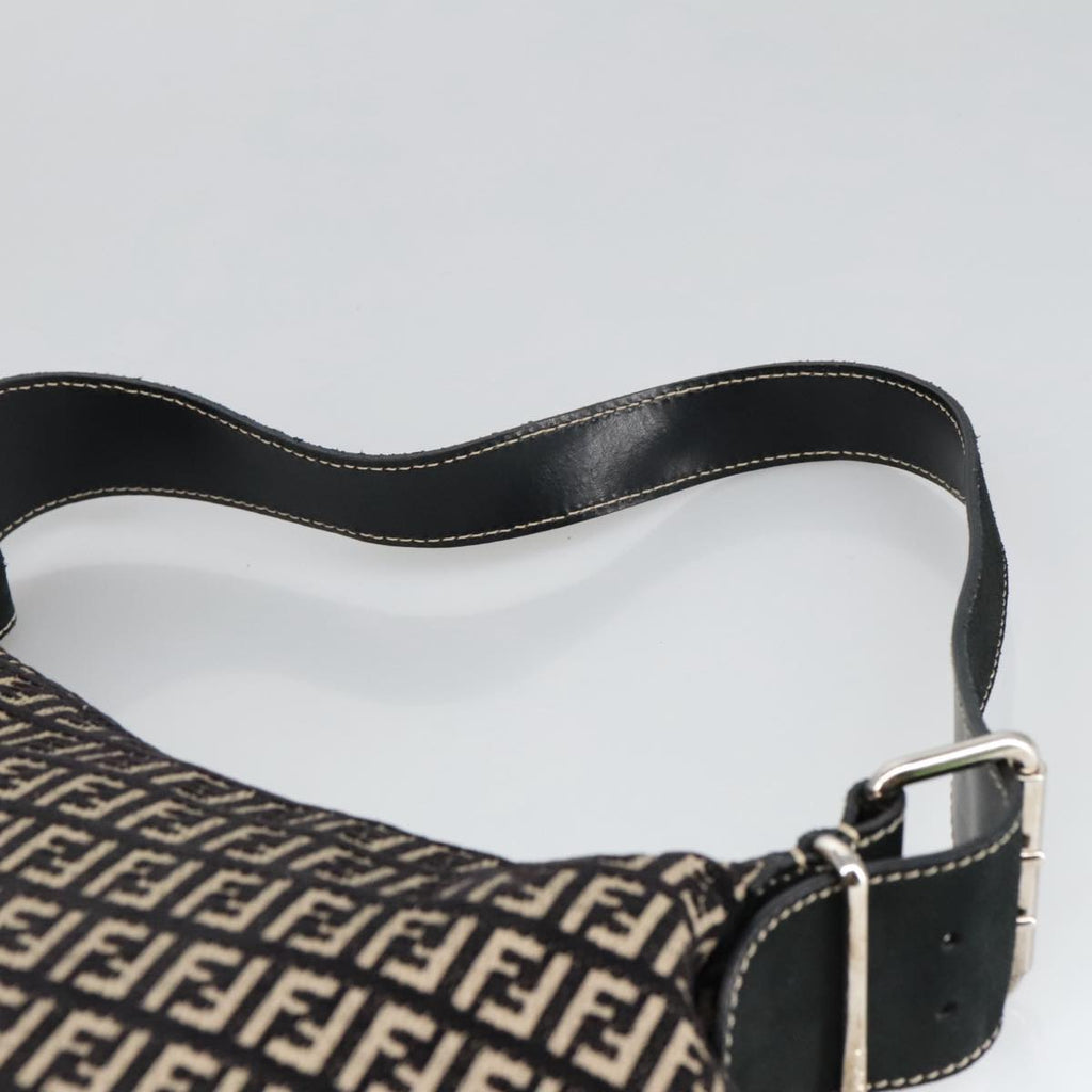 FENDI Zucchino Canvas Shoulder Bag Black ep6606