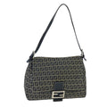 FENDI Zucchino Canvas Mamma Baguette Shoulder Bag Navy Silver ep6613