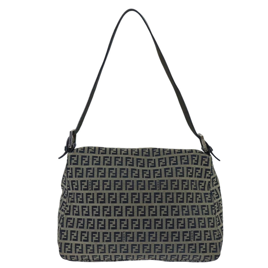 FENDI Zucchino Canvas Mamma Baguette Shoulder Bag Navy Silver ep6613