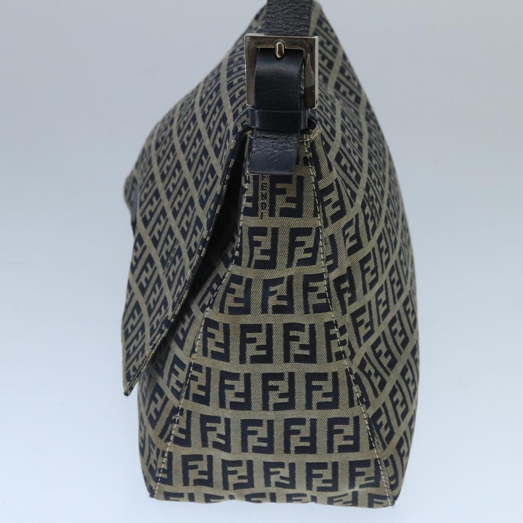 FENDI Zucchino Canvas Mamma Baguette Shoulder Bag Navy Silver ep6613