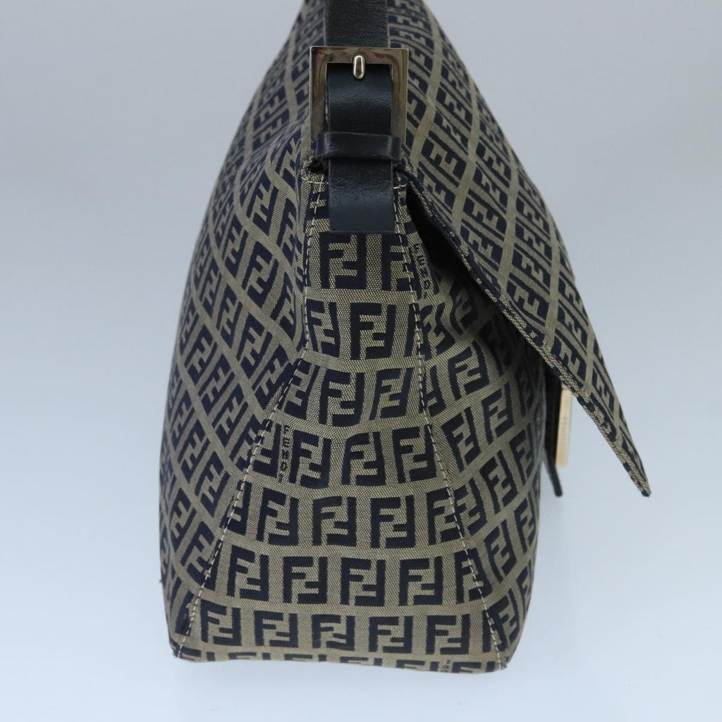 FENDI Zucchino Canvas Mamma Baguette Shoulder Bag Navy Silver ep6613