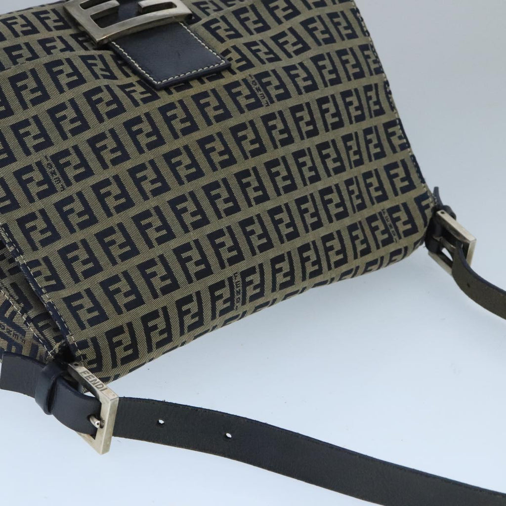 FENDI Zucchino Canvas Mamma Baguette Shoulder Bag Navy Silver ep6613