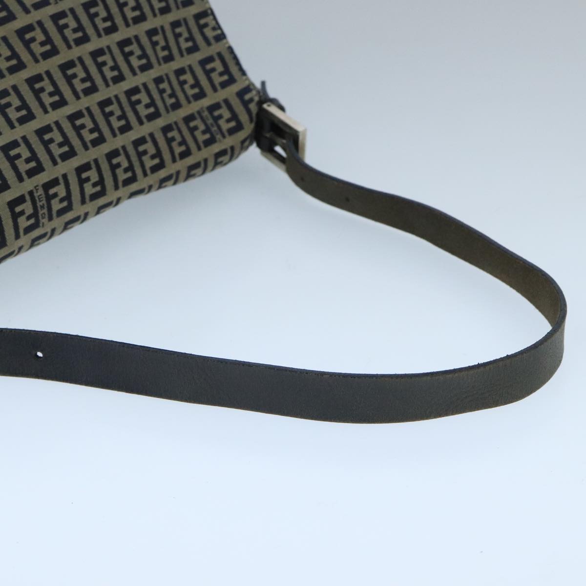 FENDI Zucchino Canvas Mamma Baguette Shoulder Bag Navy Silver ep6613