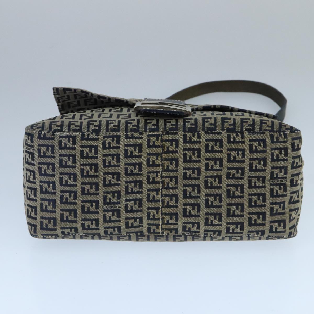 FENDI Zucchino Canvas Mamma Baguette Shoulder Bag Navy Silver ep6613